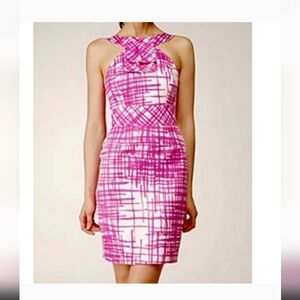 Trina Turk Pink and White Allegra Watercolor Plaid Halter Dress Size 0